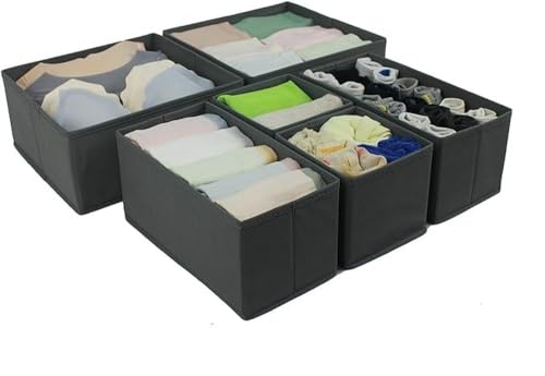 Amazon Basics Collapsible Cloth Drawer Organizer Boxes, Set of 6