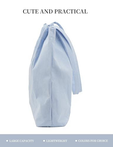 TOPASION Corduroy Tote Bag for Women - Mist Blue Shoulder Bag with Pocket