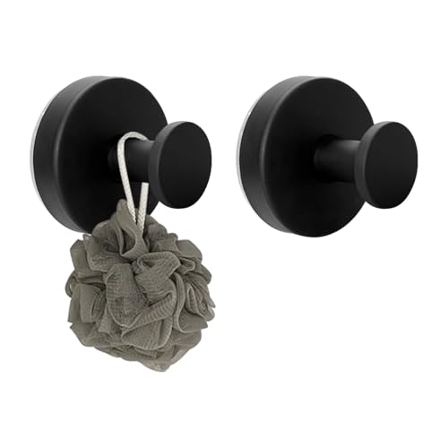 KVZVK Stainless Steel Suction Cup Shower Hooks - 2 Pack, No-Drill Black