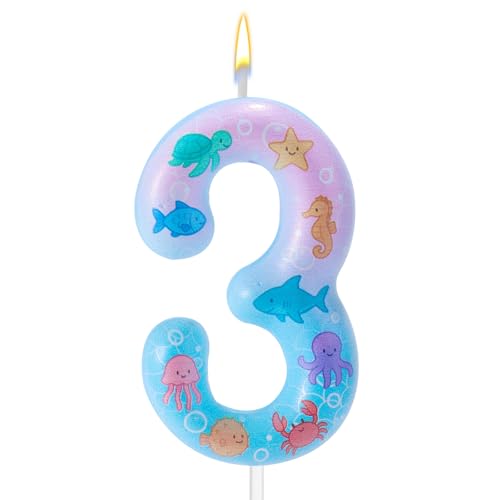 Mermaid Birthday Number 3 Candle - Ocean Themed Cake Topper