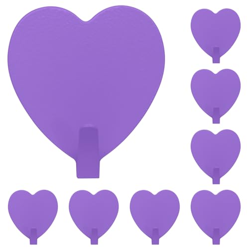 Hordion 8PC Heart Shaped Wall Hooks - Purple Decorative Adhesive Hooks