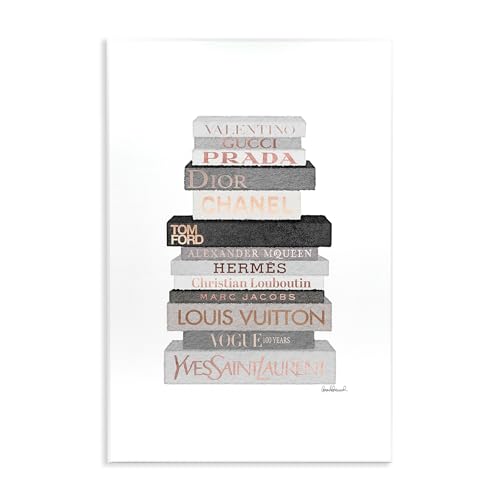 Stupell Industries Neutral Grey and Rose Gold Fashion Bookstack Wall Plaque, 10 x 15