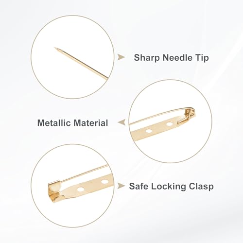 M METERXITY 60-Pack 1.6 Inch Bar Pins Safety Brooch Backs Light Golden