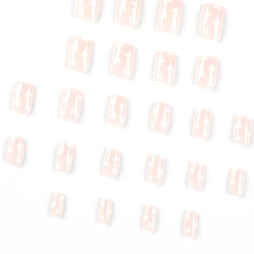 Valentine's Day Press On Nails Short Square Nude Fake Nails Heart Art