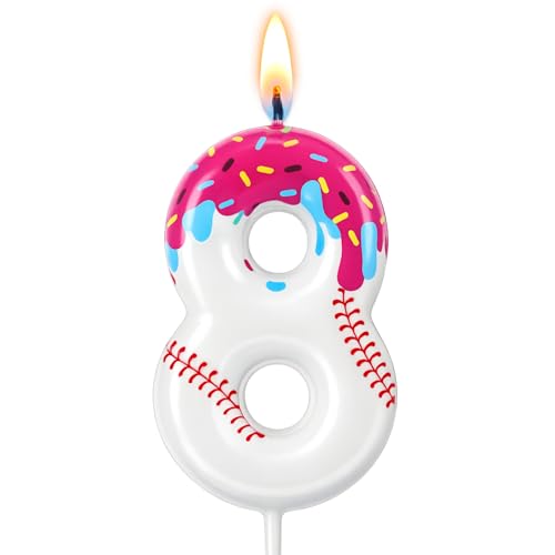 Baseball Birthday Candle Number 8 - Ice Cream Drip Cake Topper