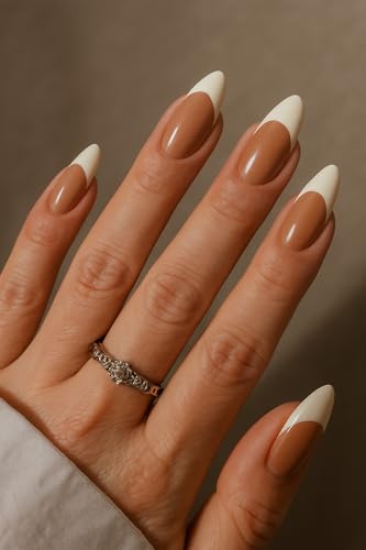 Long Ballerina French Tip Press-On Nails – 24 Count Reusable Gel Set