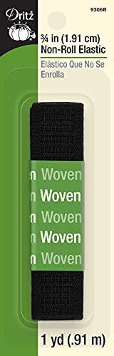 Dritz Non-Roll Black Woven Elastic, 3/4-Inch x 1 Yard for Sewing