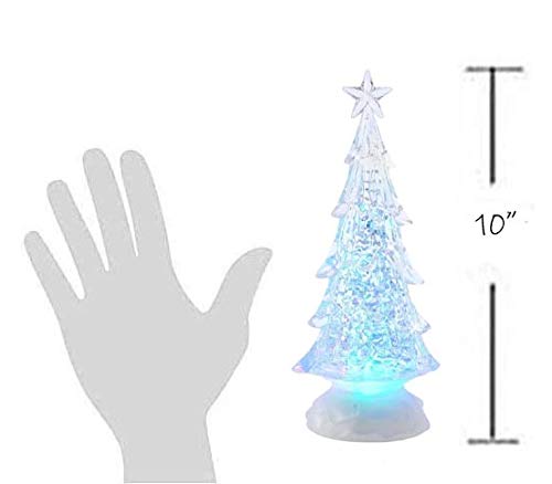 Color-Changing Christmas Tree Figurine - 10in Light-Up Acrylic Glitter Lantern