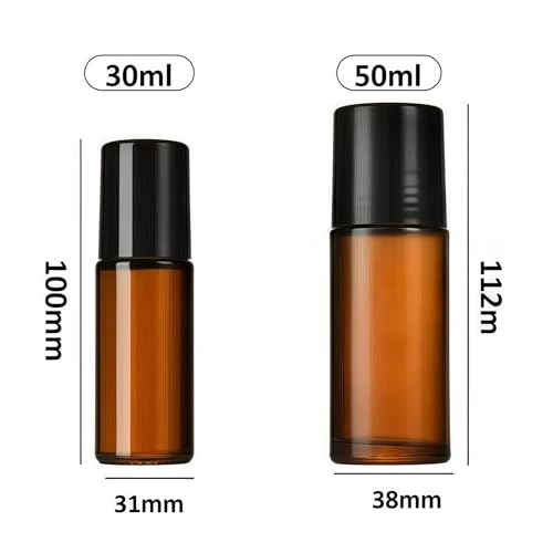 30ml Amber Glass Essential Oil Roller Bottles 2Pcs Refillable Roll On