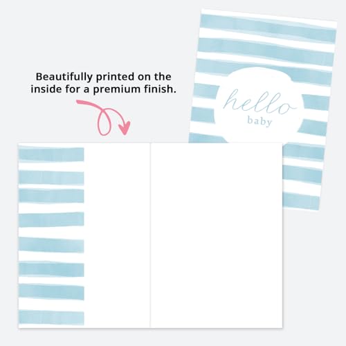 Watercolour Blue Stripes Baby Shower Card for Boy | 7x5 Greeting Card