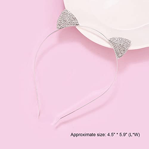 ZCMG Rhinestone Cat Ears Headband 2 Pcs Silver Crystal Hair Hoops