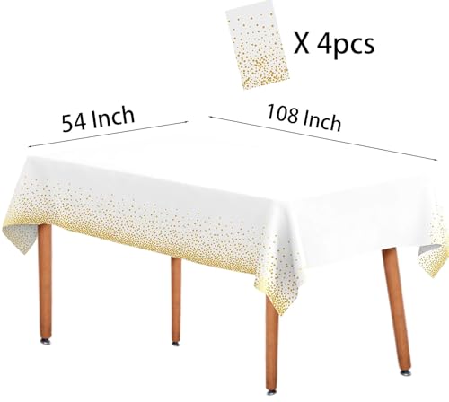 Disposable Plastic Tablecloth 2-Pack White and Gold Rectangle 54x108