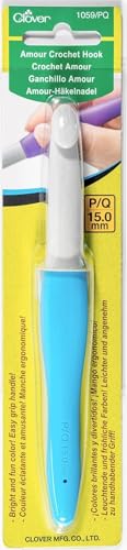Clover Amour Crochet Hook 15mm - Comfortable Grip, Blue & White