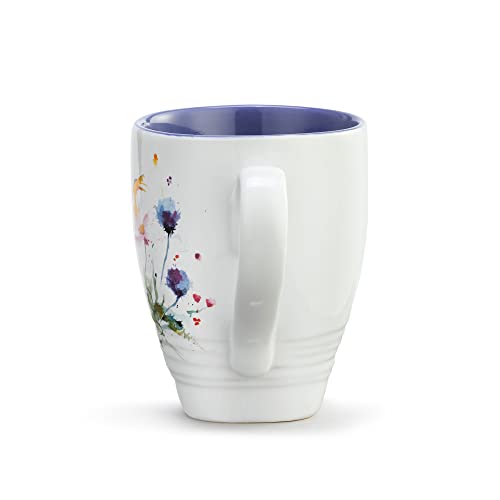 DEMDACO Dean Crouser Wildflowers Watercolor Purple on White 16 Ounce Glossy Ceramic Stoneware Coffee & Tea Mug With Handle