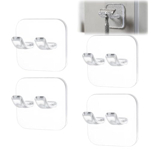 Transparent 4-Pack Razor Holder Hooks - Waterproof Adhesive Storage for Bathroom & Kitchen
