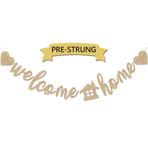Pre-Strung Welcome Home Banner with Glitter - Champagne Gold