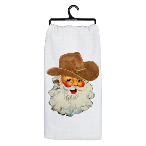 Western Christmas Santa Kitchen Towels - Cowboy Hat Holiday Dish Hand Towels with Variation Sd-4