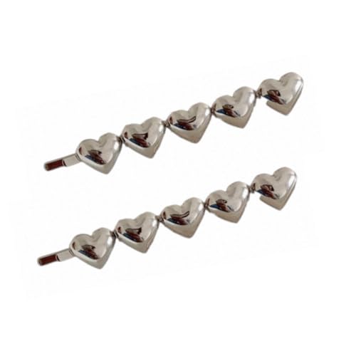 Silver Barrette Hair Clip Set - Metal Bobby Pins with Hearts, 2 Pack