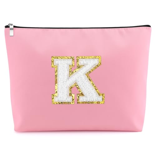 Mxrymvu Personalized Initial Makeup Bag Oxford Cloth Cosmetic Pouch Letter K