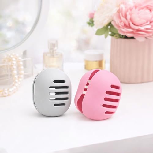 2 Pack Silicone Makeup Sponge Holder Breathable Travel Organizer Grey Pink