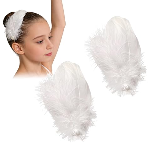 White Feather Hair Clips 2-Piece Ballet Style Pearl Hair Pins