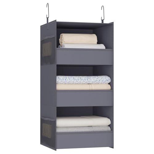 Bosuelife Dark Gray 3-Shelf Hanging Closet Organizer, Foldable & Washable Storage