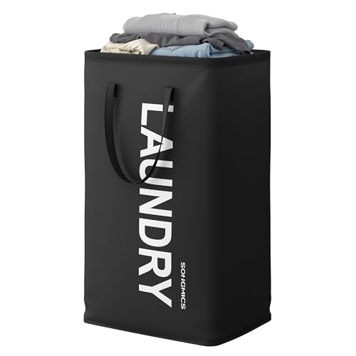 SONGMICS 80L Foldable Laundry Hamper with Handles - Ink Black