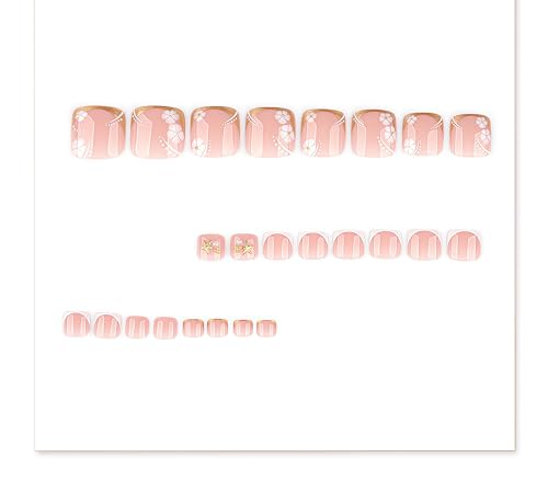 White Flower Press on Toenails Glossy Short Square False Toenails