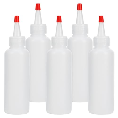 5 Pack 4oz Plastic Squeeze Bottles with Red Twist Cap for Sauces