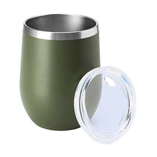HASLE OUTFITTERS 12oz Army Green Wine Tumbler with Lid - Insulated Stainless Steel Travel Mug