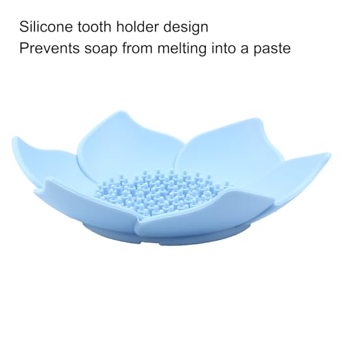 Coufce 4-Pack Silicone Soap Dish, Lotus Petal Self-Draining Soap Saver