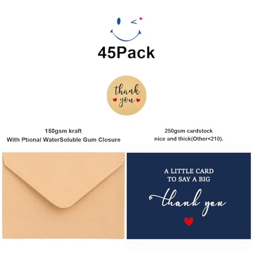 45-Pack Thank You Cards with Envelopes - 3.5x5 Inch Premium Cardstock