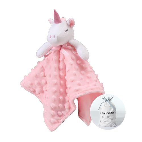 CREVENT Cozy Plush Baby Security Blanket - Pink Unicorn Lovey