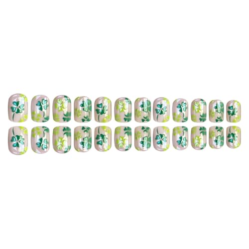 St. Patrick's Day Press on Nails Short Square French False Nails Green Shamrock