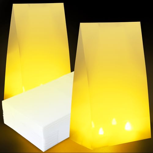 Christmas Plastic Luminaria Bags White Candle Lantern Set - 24 Pack
