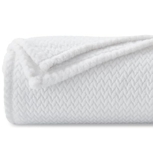 Fleece Leaves Pattern Throw Blanket - White 50x60 Inches