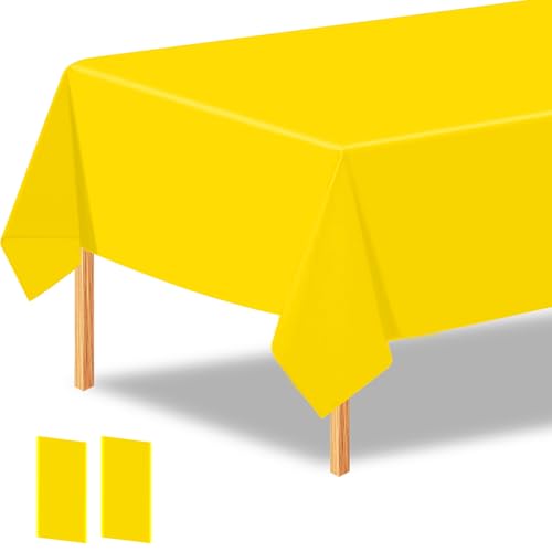 54x108 Inch Yellow Disposable Plastic Tablecloths - 2 Pack