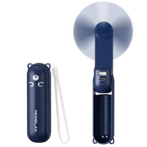 Morelax Portable Handheld Fan - Navy Blue Foldable USB Mini Fan with Power Bank