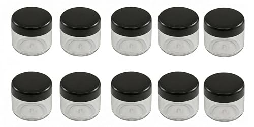SYBL 15ml Clear Plastic Jars with Black Lids 10-Pack Refillable Cosmetic Containers
