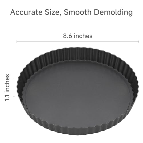 Maclia 8.6" Fluted Tart Pan, Non-Stick Carbon Steel with Removable Bottom