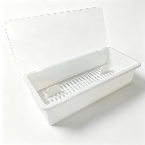White Flatware Tray with Clear Lid and Drainer - Kitchen Organizer