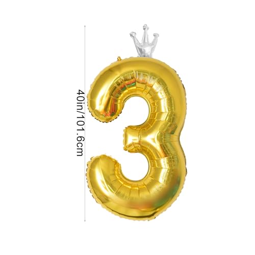 40 Inch Gold Number 3 Crown Balloon for 3rd Birthday & Weddings