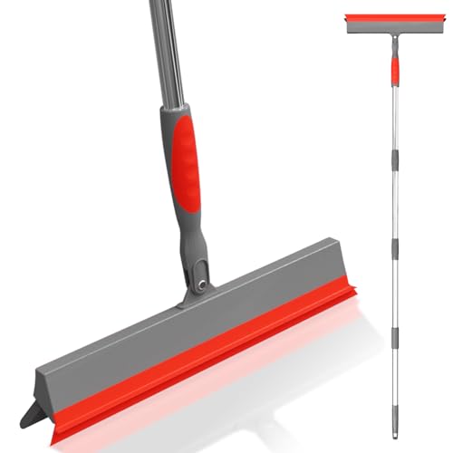 FibreDeep Silver & Red Heavy Duty Floor Squeegee 15.8" with Adjustable 60" Handle