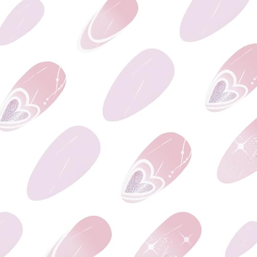 Valentine Press on Nails Medium Almond White French Tip Fake Nails