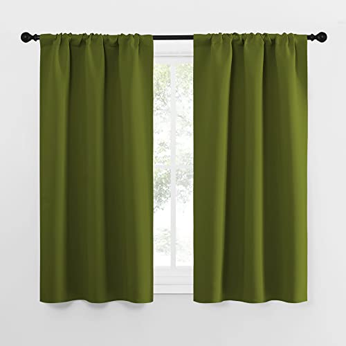 NICETOWN Olive Green Blackout Curtains, 34"W x 54"L Rod Pocket Drapes (Set of 2)