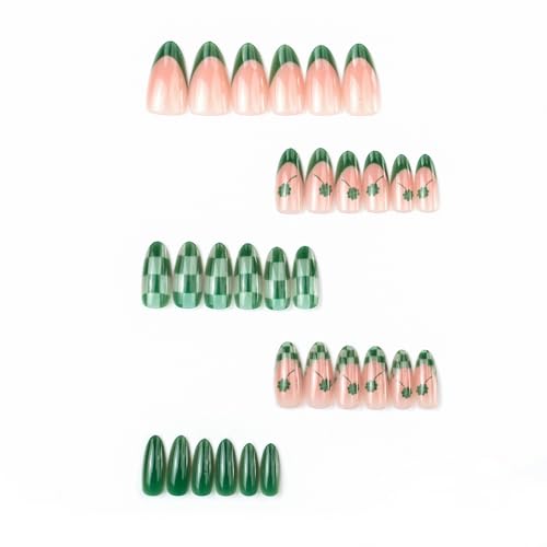 Green Medium Almond Press on Nails Acrylic Fake Nails 30pcs