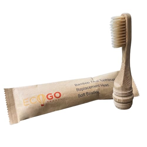 EcoGoTravel Bamboo Toothbrush Replacement Heads, Soft Bristles, Natural