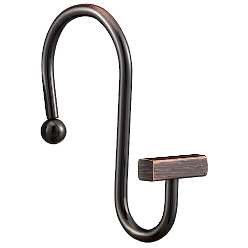 CHICTIE Bronze Shower Curtain Hooks, Rust-Proof Metal T-Bar Rings (Set of 12)
