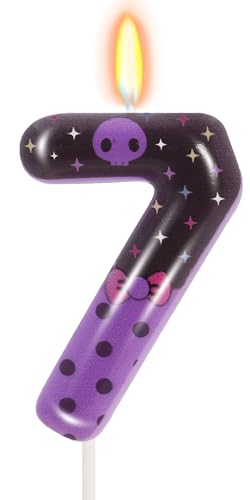 Purple Black Skull Number 7 Birthday Candle - Kpop Cake Topper