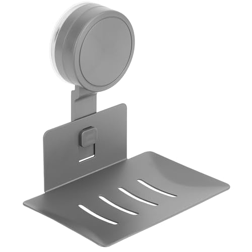 HASSLICKIT Suction Cup Soap Holder - Rustproof Wall Mounted Dish, Matte Grey